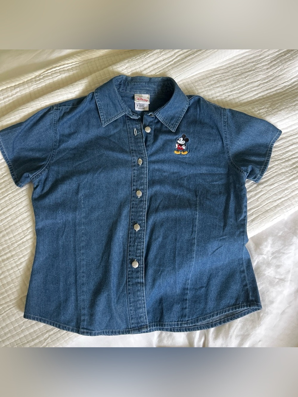 Denim Button-Up Shirt with Mickey Embroidery